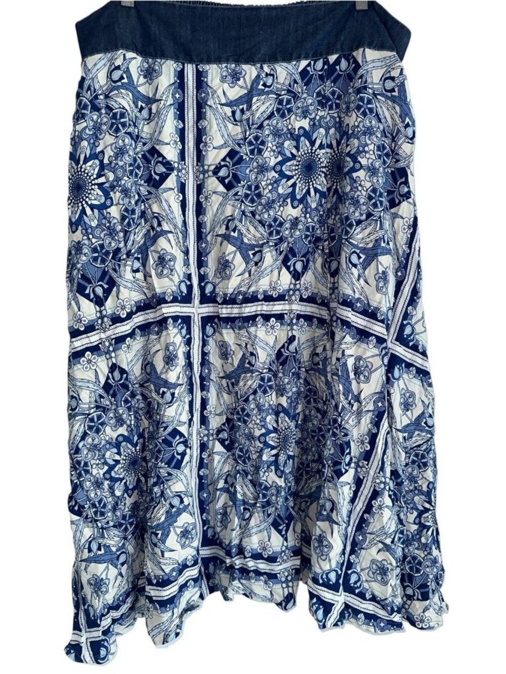 Ashley Stewart Womens Pull On Faux Wrap Maxi Skirt Plus 22/24 Blue Floral Tile